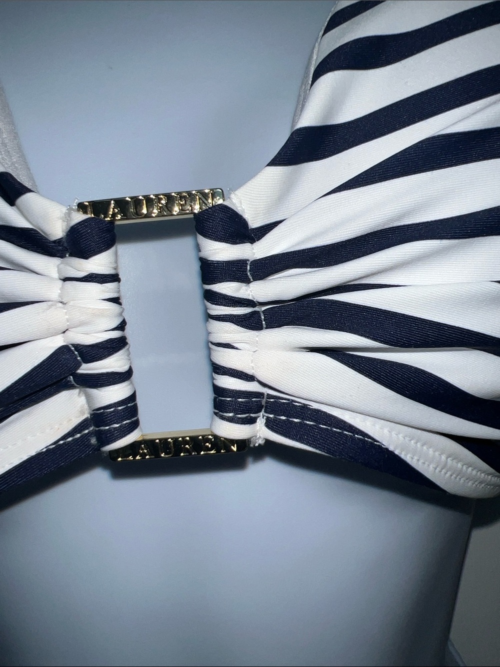 Lauren Ralph Lauren Women's Blue & White
Striped V-Neck Bikini Top Size 14 - Picture 3 of 14